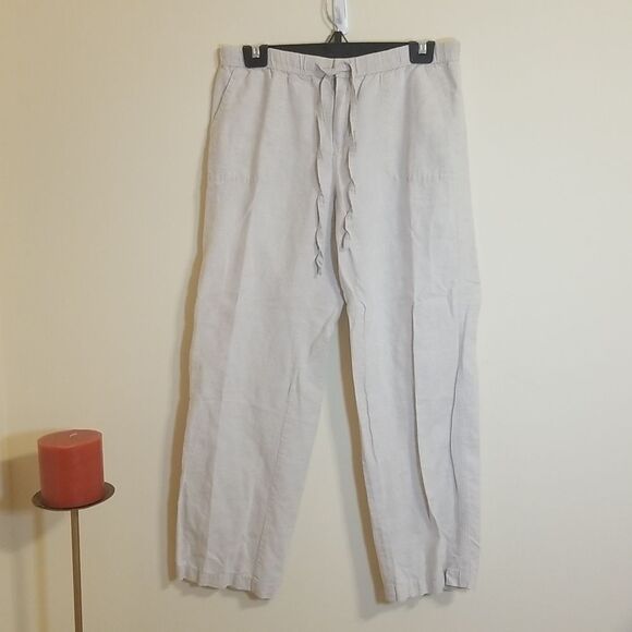 Liz Claiborne Cream linen blend Beachy Boho pants size Small - Picture 1 of 11